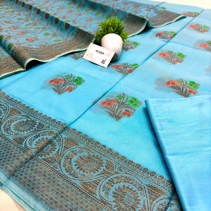 Sky Blue Meenakari Banarasi Silk Suit