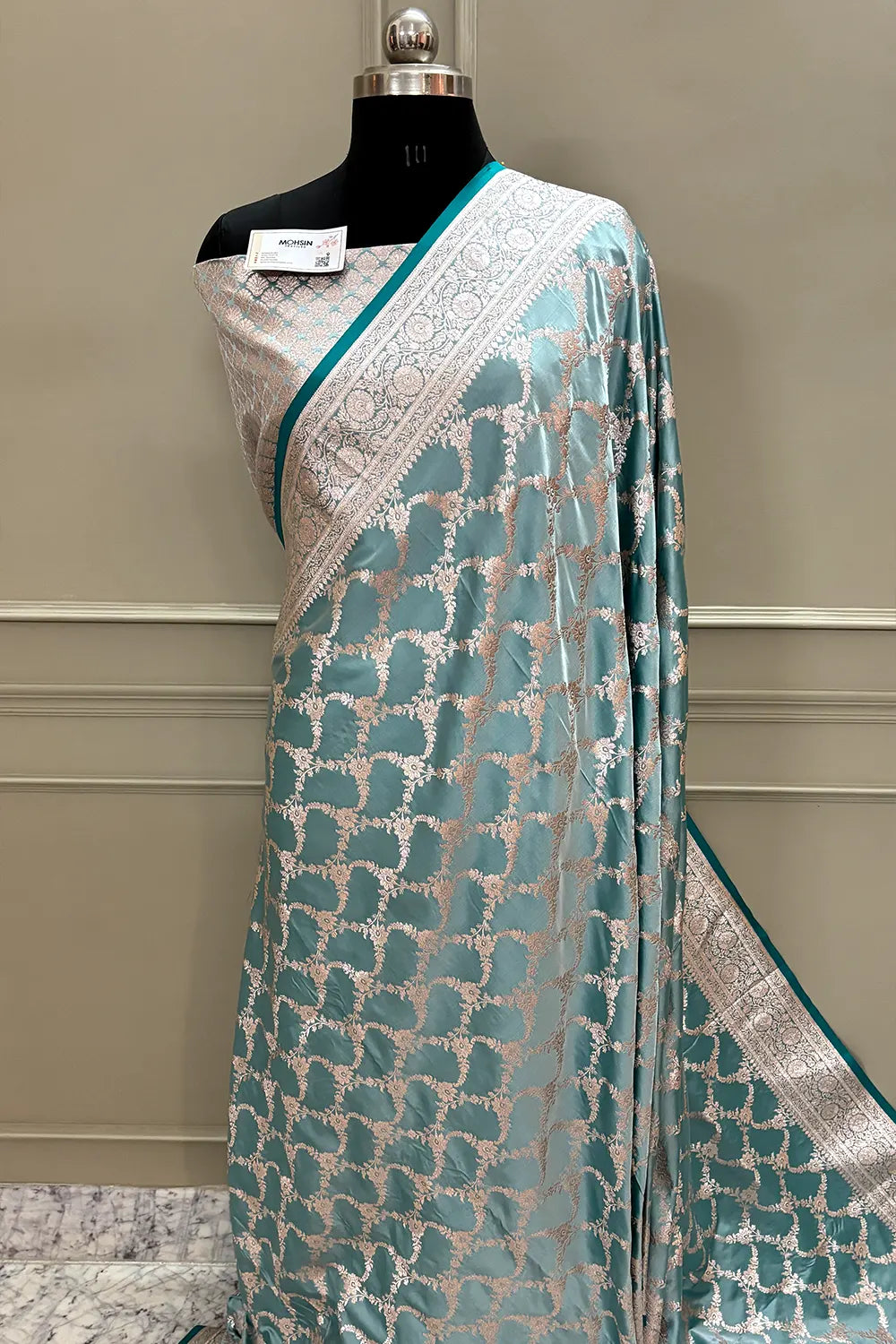Teal Scorpion Jaal Katan Silk Banarasi Saree