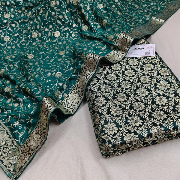 Teal Golden Zari Kimkhab Silk Banarasi Gharara