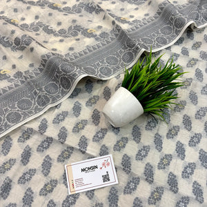 White Resham Zari Banarasi Silk Suit