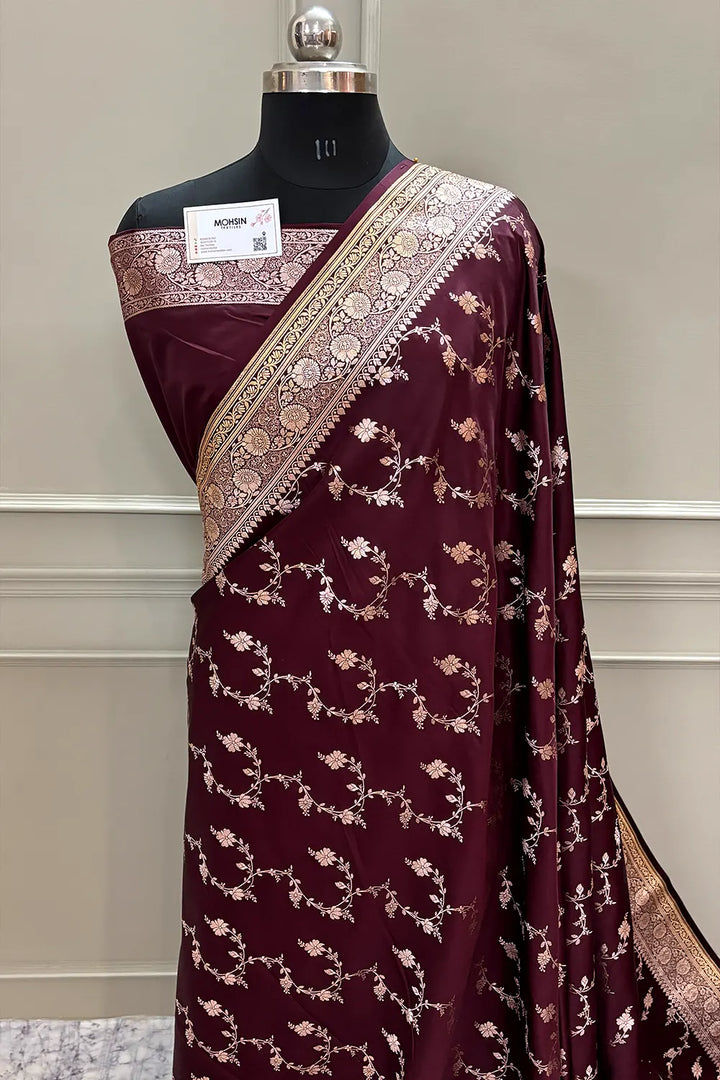 Wine Jhadi Jaal Katan Silk Banarasi Saree