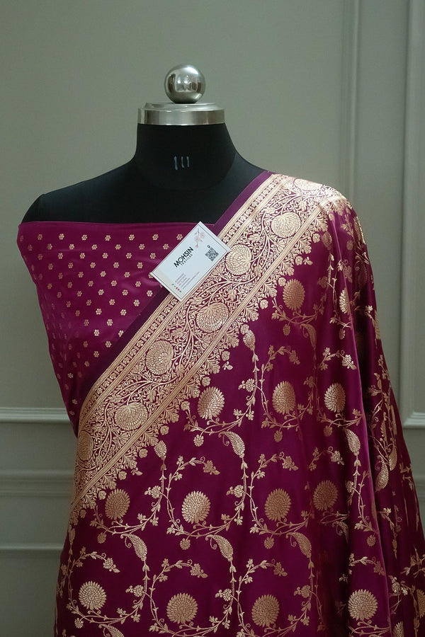 Wine Morni Jaal Katan Silk Banarasi Saree