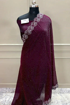 Wine Siroski Stone Jimmy Choo Saree