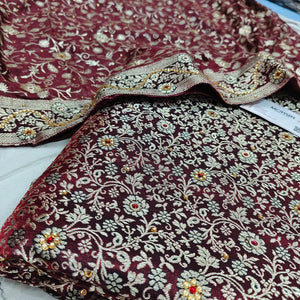 Wine Stone Work Kimkhab Silk Banarasi Gharara