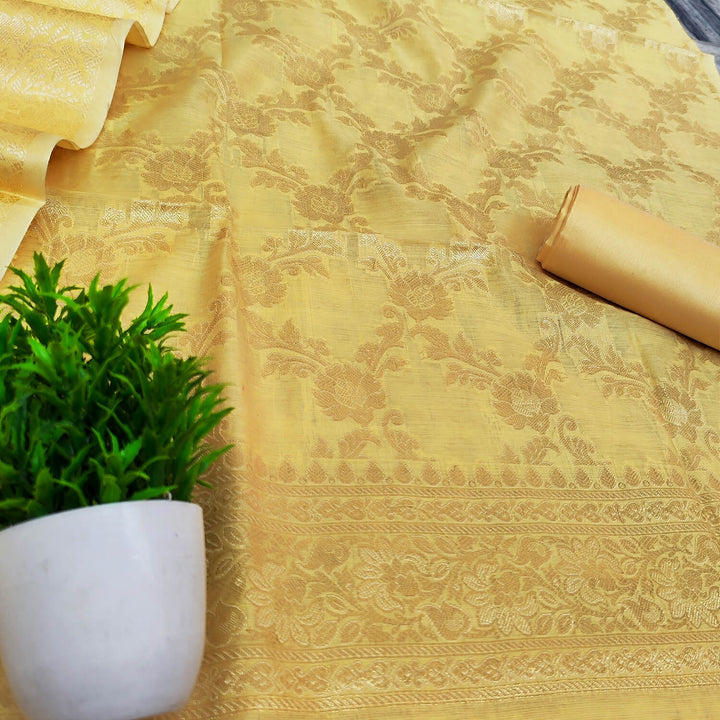 Yellow Golden Zari Banarasi Silk Salwar Suit