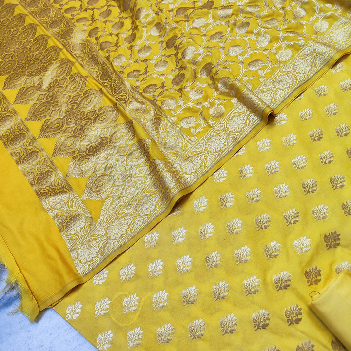 Yellow Golden Zari Katan Silk Banarasi Suit