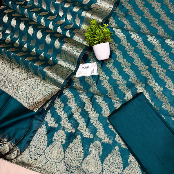 Teal Green Golden Zari Banarasi Silk Suit