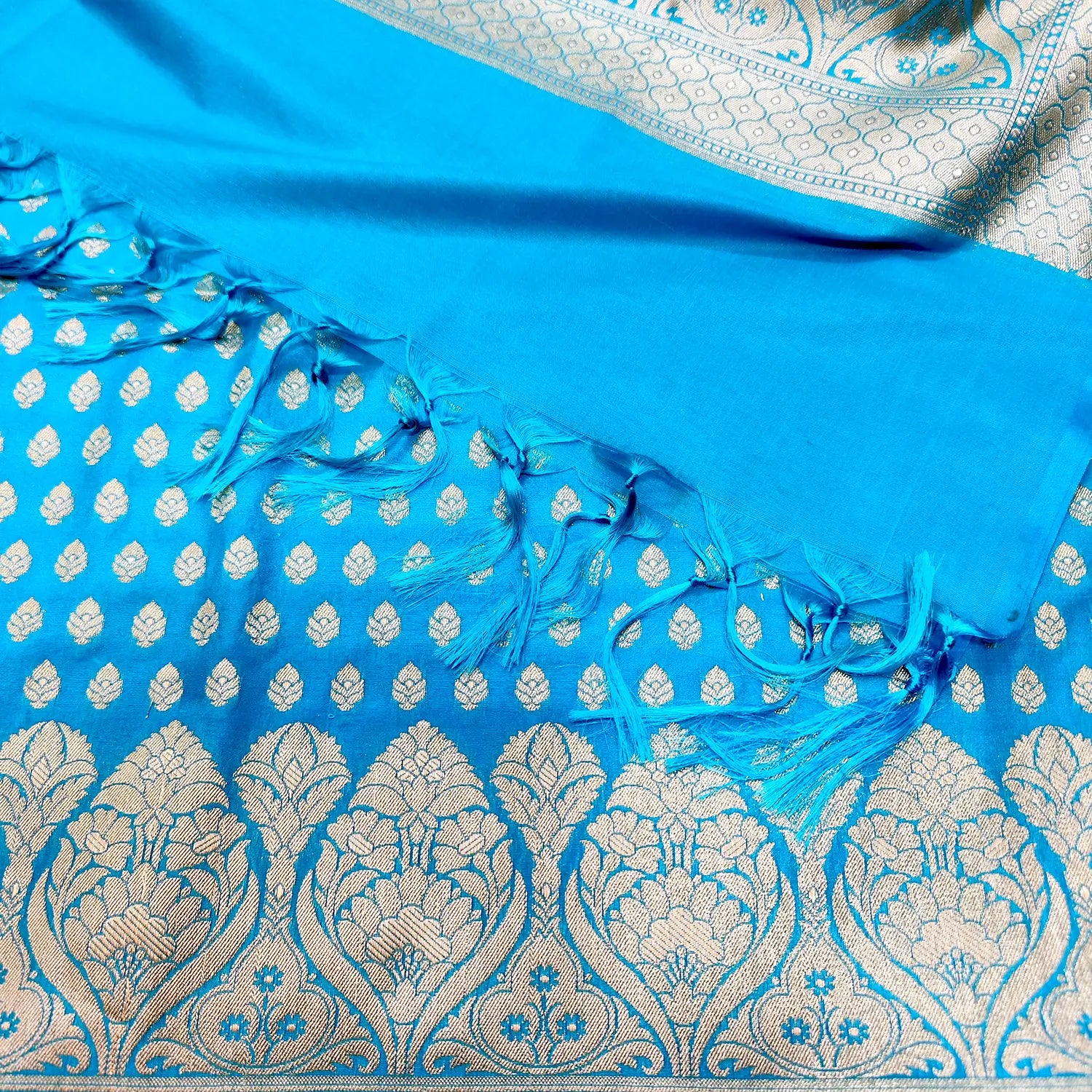 Firozi Kalli Buti Katan Silk Banarasi Suit