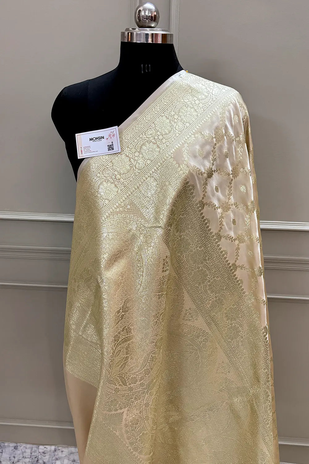 Light Peach Qaidi Buti Katan Silk Banarasi Saree