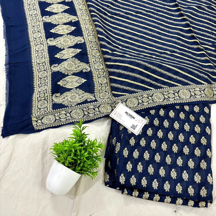 Navy Blue Jaguar Shahi Georgette Silk Banarasi Suit