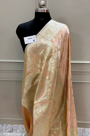 Peach Chaman Buti Katan Silk Banarasi Saree