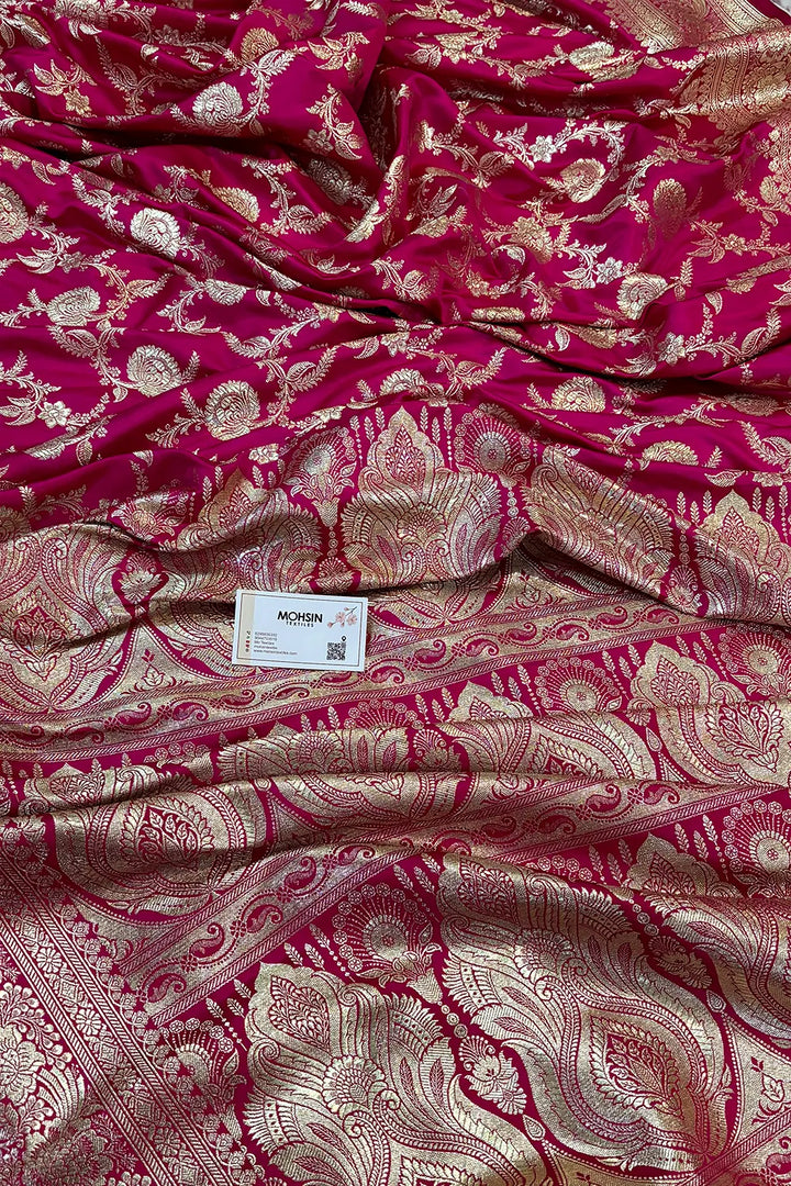 Pink Shahanshahi Jaal Katan Silk Banarasi Saree