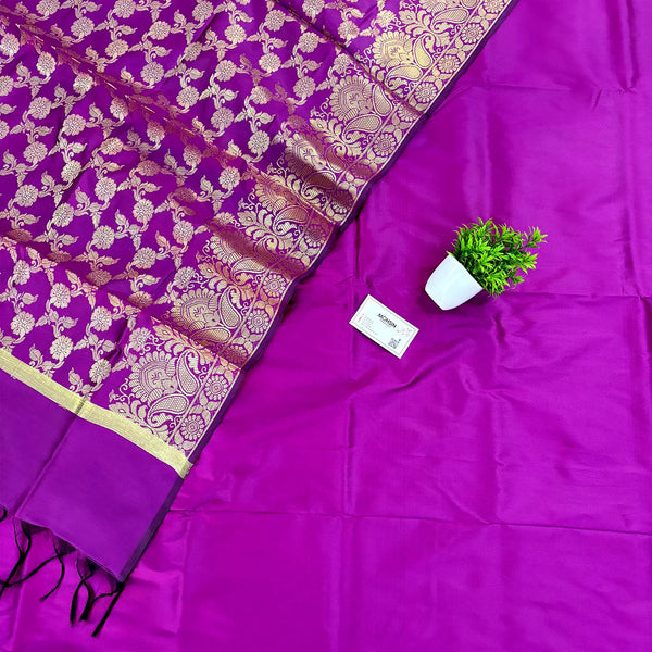 Magenta Plain Satin Silk Banarasi Suit