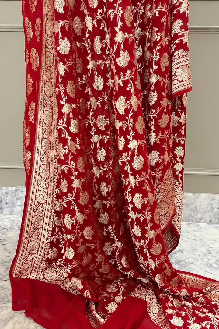 Red Guldasta Pure Georgette Silk Banarasi Suit