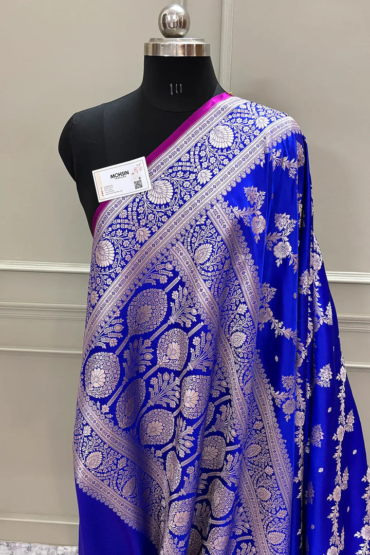 Royal Blue Papakipari Katan Silk Banarasi Saree