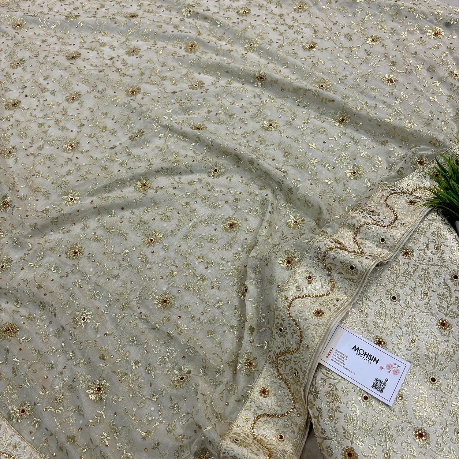 White Stone Work Kimkhab Silk Banarasi Gharara