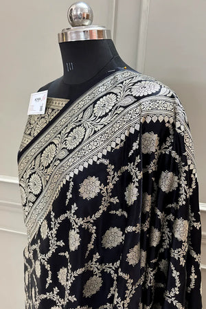 Black Murmuri Jaal Katan Silk Banarasi Saree