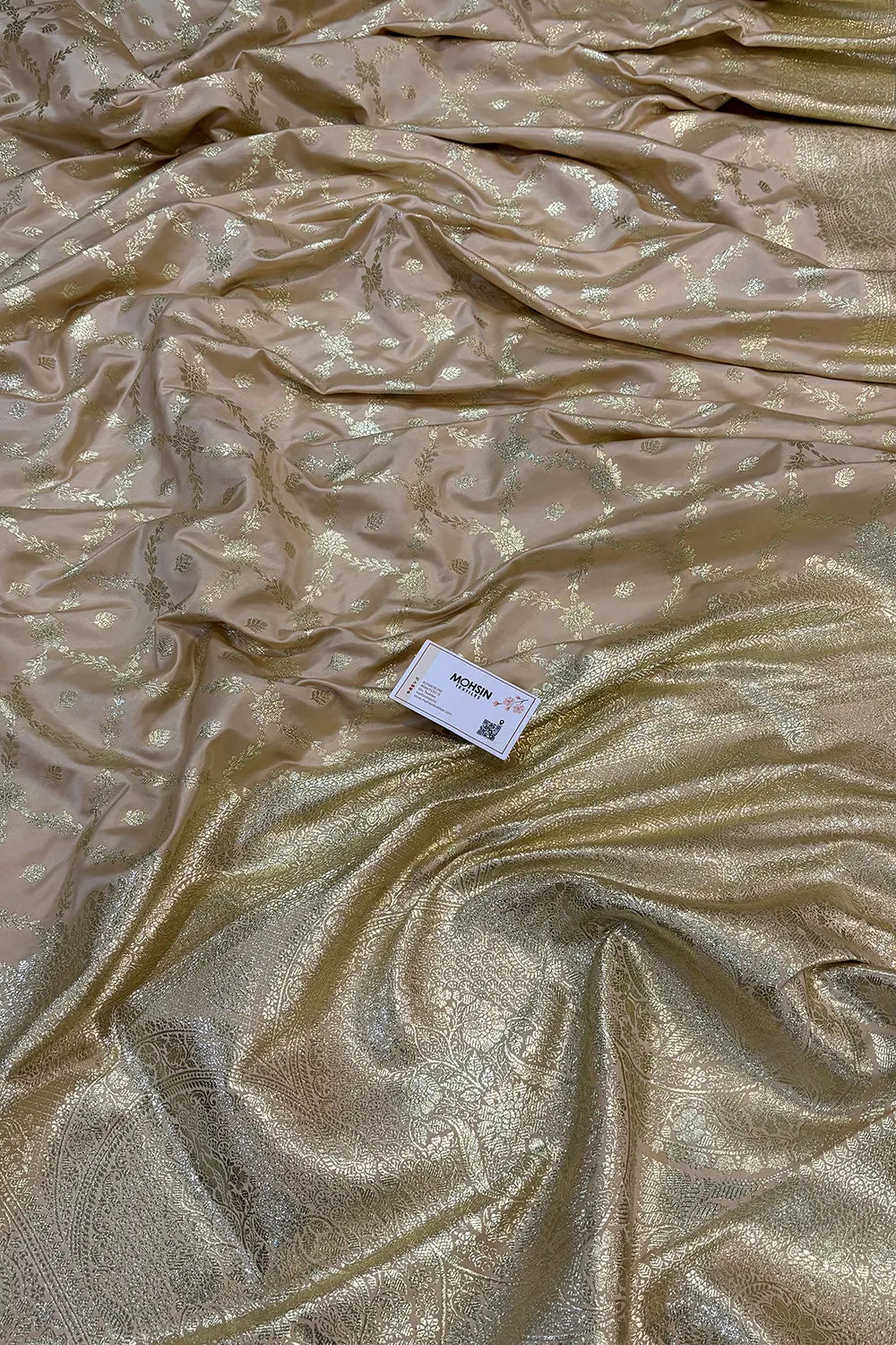 Light Peach Qaidi Buti Katan Silk Banarasi Saree