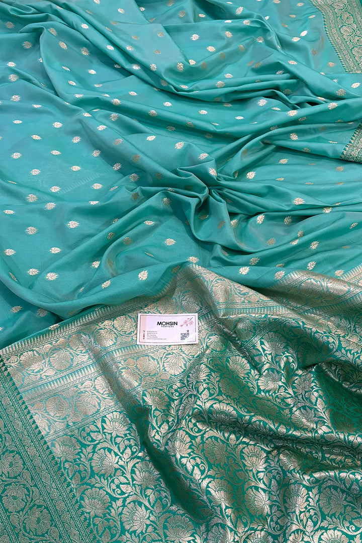 Light Sea Green and Sea Green Rudraksha Buti Katan Silk Banarasi Saree