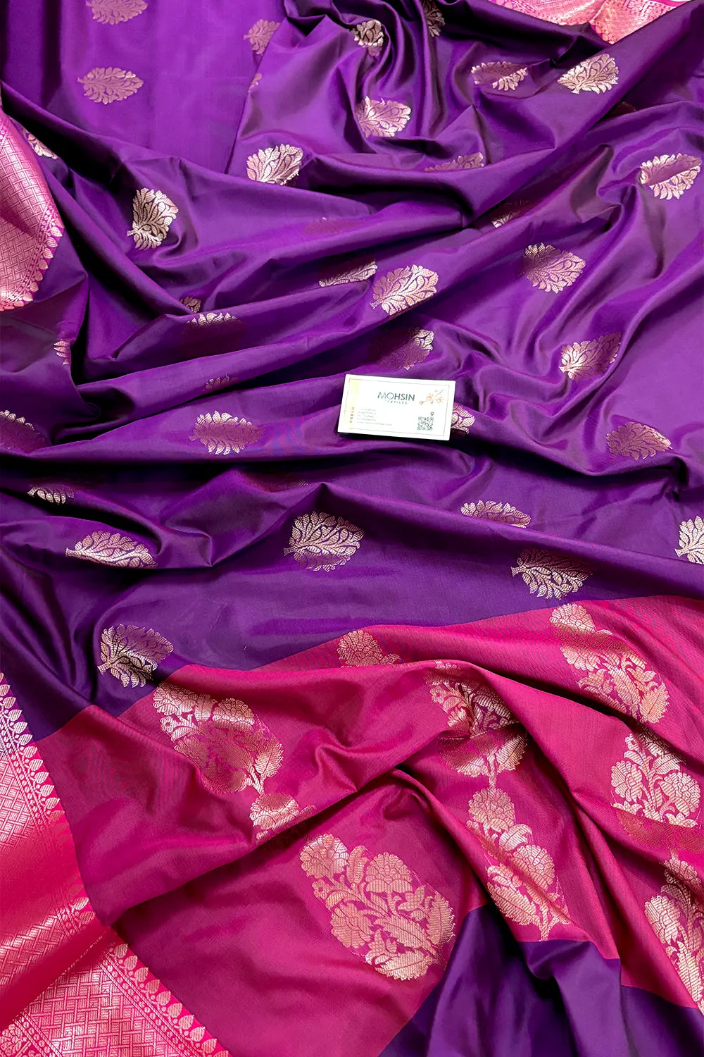 Purple and Pink Golden Zari Banarasi Silk Saree