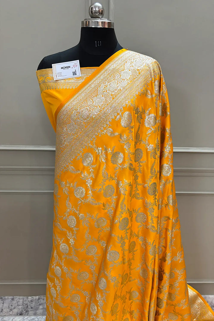 Yellow Shahanshahi Jaal Katan Silk Banarasi Saree