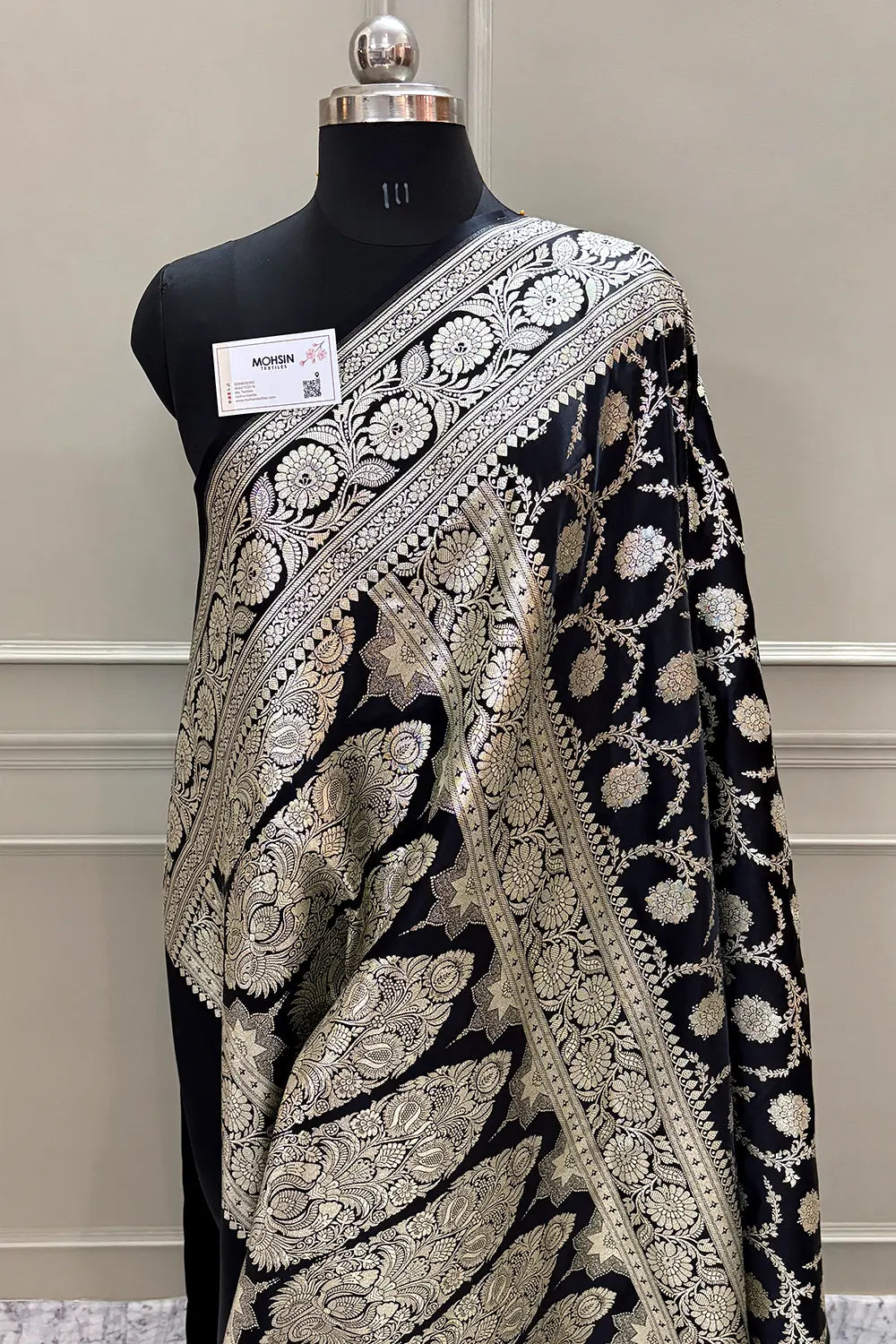 Black Murmuri Jaal Katan Silk Banarasi Saree