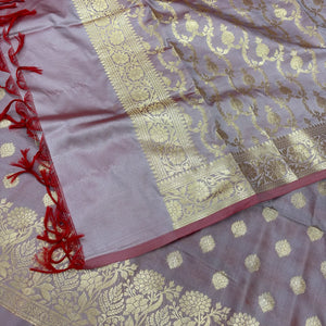 Mauve Kiyari Buti Satin Silk Banarasi Suit