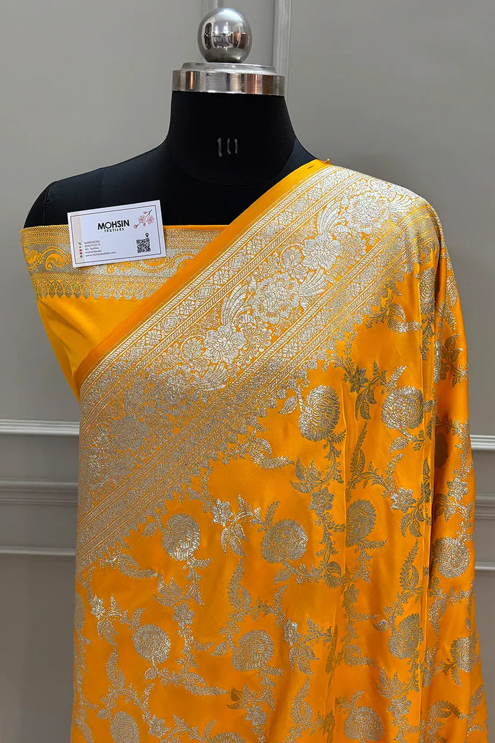 Yellow Shahanshahi Jaal Katan Silk Banarasi Saree