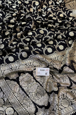 Black Murmuri Jaal Katan Silk Banarasi Saree