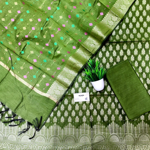 Mehendi Frozen Tree Banarasi Silk Suit