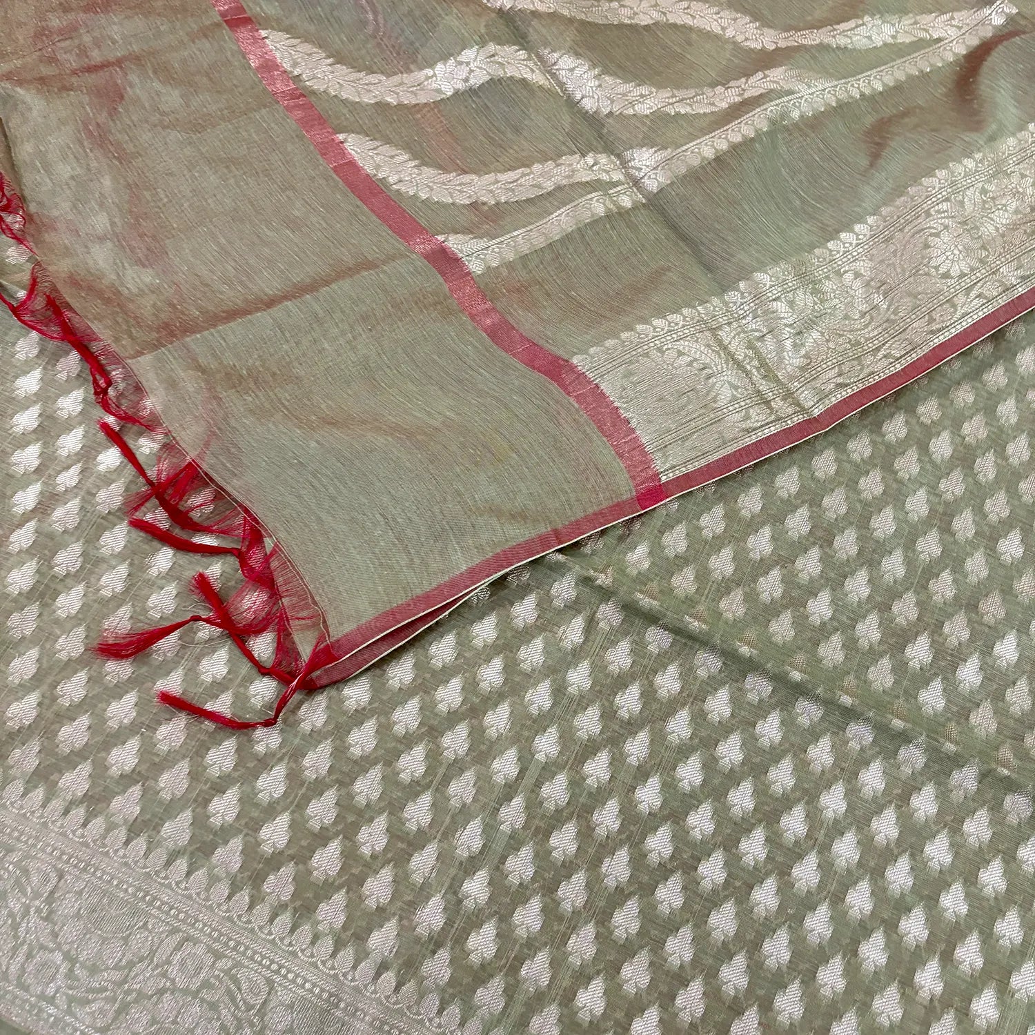 Olive Green Chidiya Buti Banarasi Silk Suit