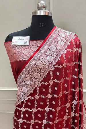 Dark Orange Qaidi Buti Katan Silk Banarasi Saree