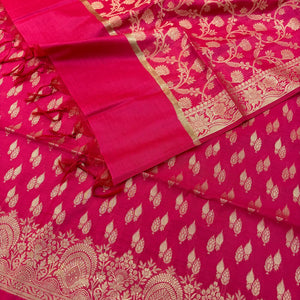 Rani Pink Golden Zari Banarasi Silk Suit