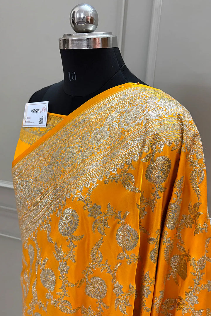 Yellow Shahanshahi Jaal Katan Silk Banarasi Saree