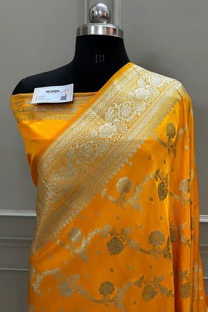 Yellow Tirchi Daal Katan Silk Banarasi Saree