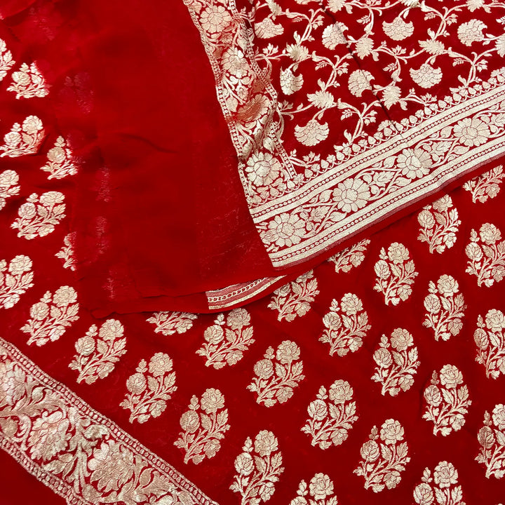 Red Guldasta Pure Georgette Silk Banarasi Suit