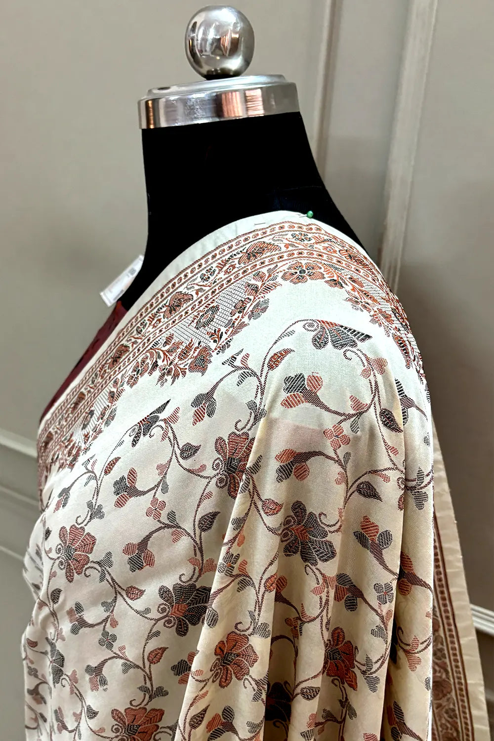 Beige and Maroon Resham Silk Banarasi Saree