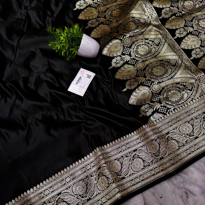 Black Royal Plain Katan Silk Banarasi Saree