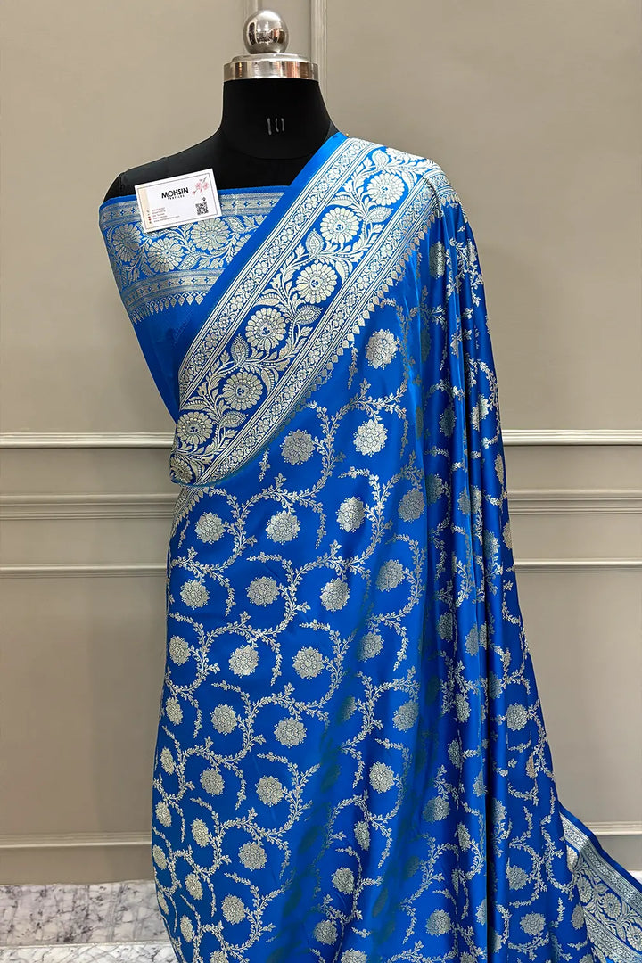 Firozi Murmuri Jaal Katan Silk Banarasi Saree