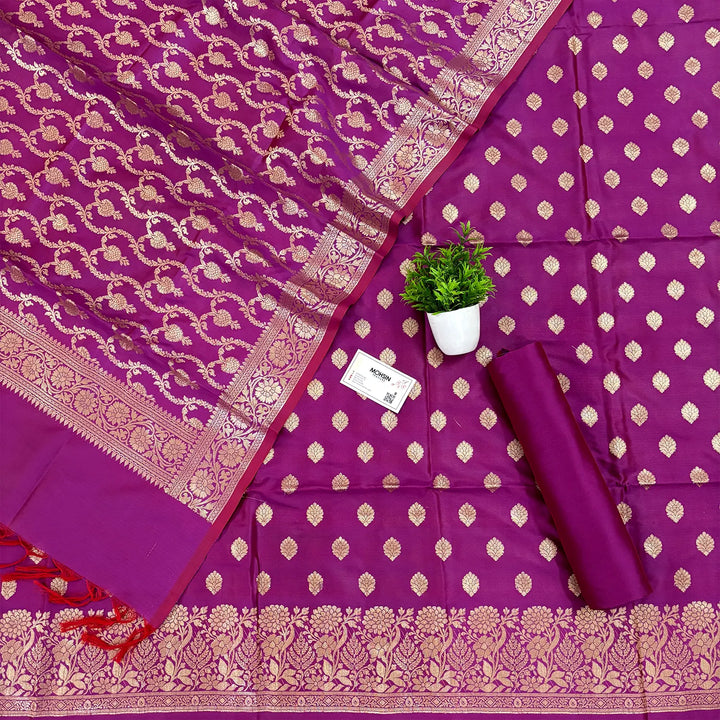 Magenta Kiyari Buti Satin Silk Banarasi Suit