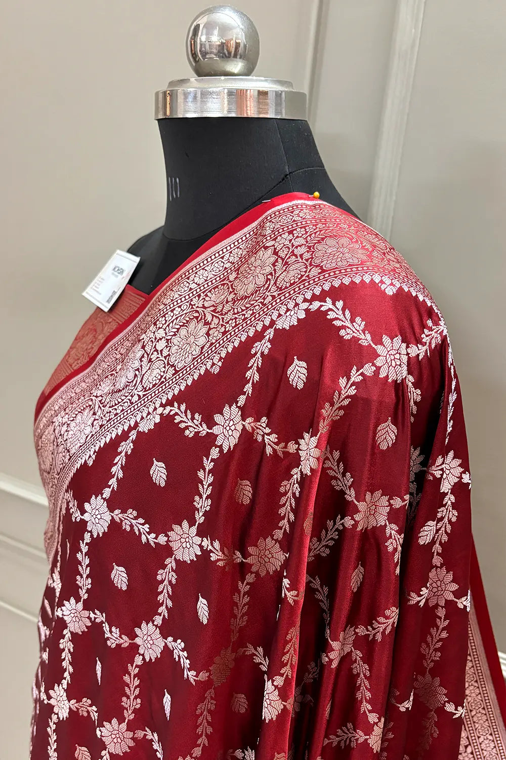 Dark Orange Qaidi Buti Katan Silk Banarasi Saree