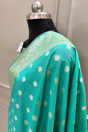Sea Green Ghonga Buti Katan Silk Banarasi Saree