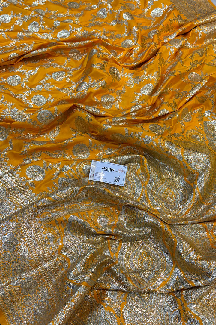 Yellow Shahanshahi Jaal Katan Silk Banarasi Saree