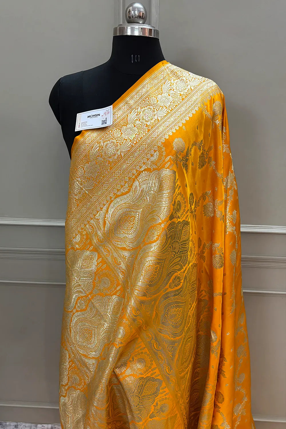 Yellow Tirchi Daal Katan Silk Banarasi Saree