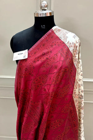 Beige and Maroon Resham Silk Banarasi Saree