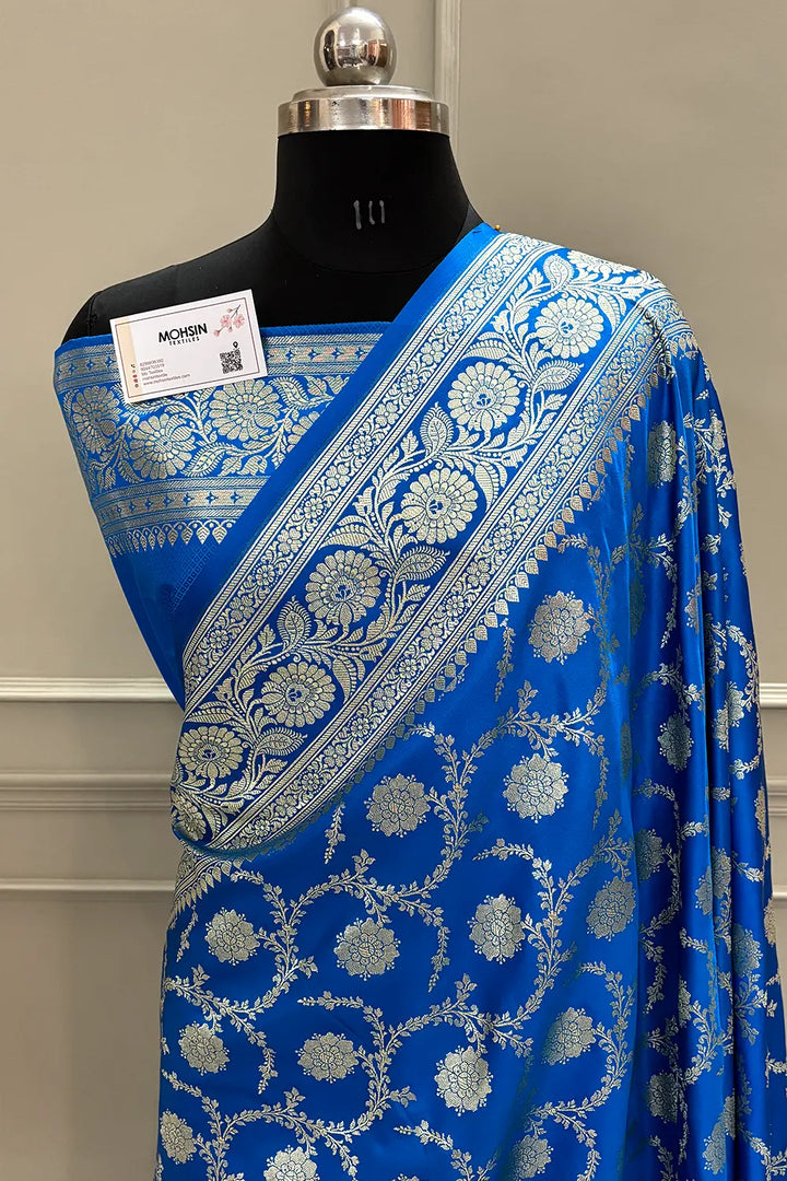 Firozi Murmuri Jaal Katan Silk Banarasi Saree