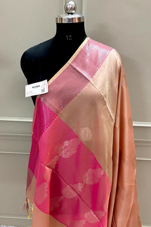 Light Peach and Pink Golden Zari Banarasi Silk Saree
