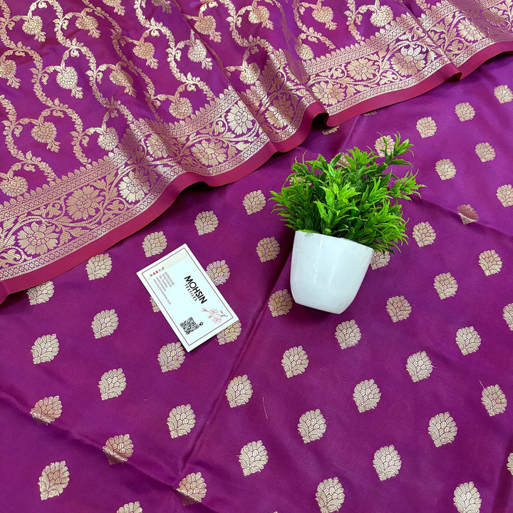 Magenta Kiyari Buti Satin Silk Banarasi Suit