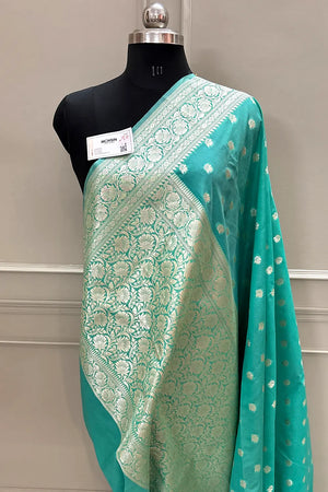 Sea Green Ghonga Buti Katan Silk Banarasi Saree