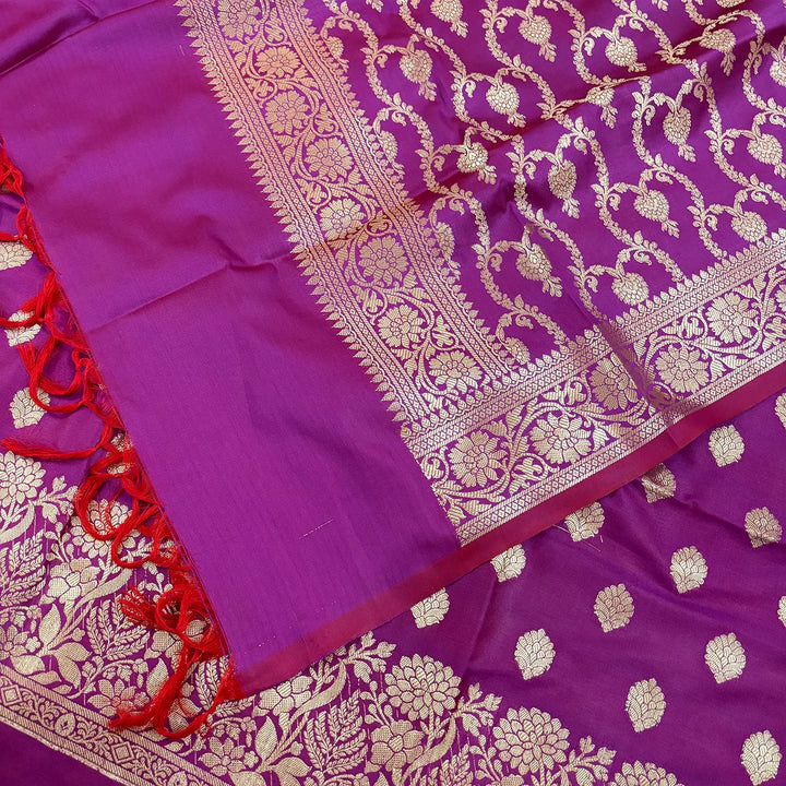 Magenta Kiyari Buti Satin Silk Banarasi Suit